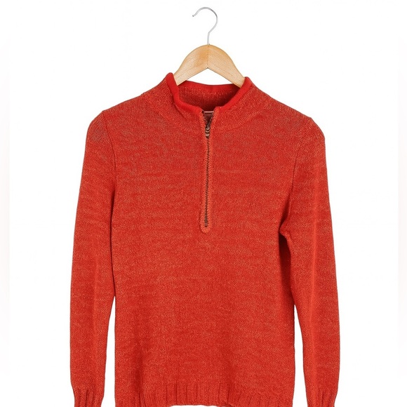 Woolrich Red 1/4 Zip Sweater M | Wool Blend | Fleece Collar | Cozy Classic - Picture 1 of 3